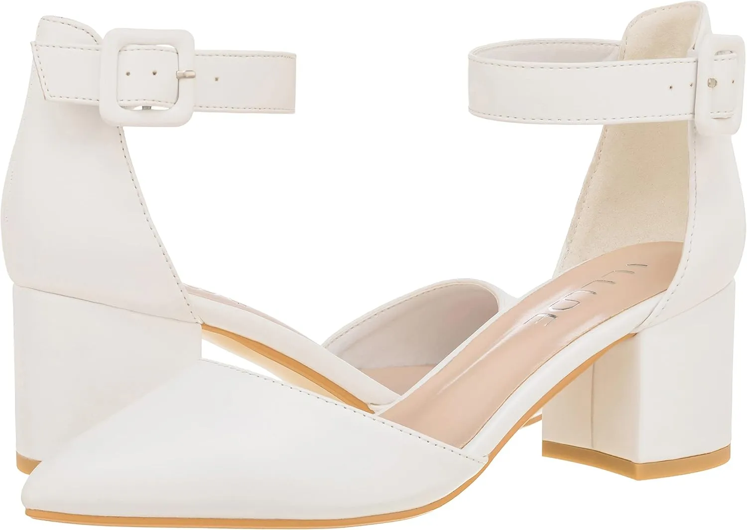 ILLUDE Women’s Heels Pointy Closed Toe Pump Ankle Strap Chunky Low Block Heels