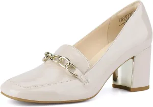 JENN ARDOR Women's Heeled Loafers - Block Heels, Closed Toe, Slip On, 2.5 Inch Mid Heel, Dress & Casual Shoes with Chain