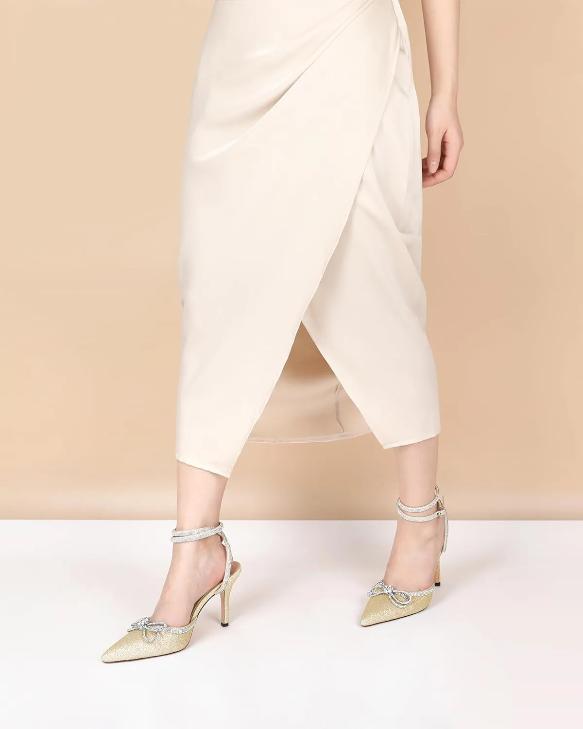 Joseywade Rhinestone Bow Heels High Stiletto Heels Pumps Closed Pointed Toe Women Lace-up Strappy Ankle Strap Shoes for Bridal Brides