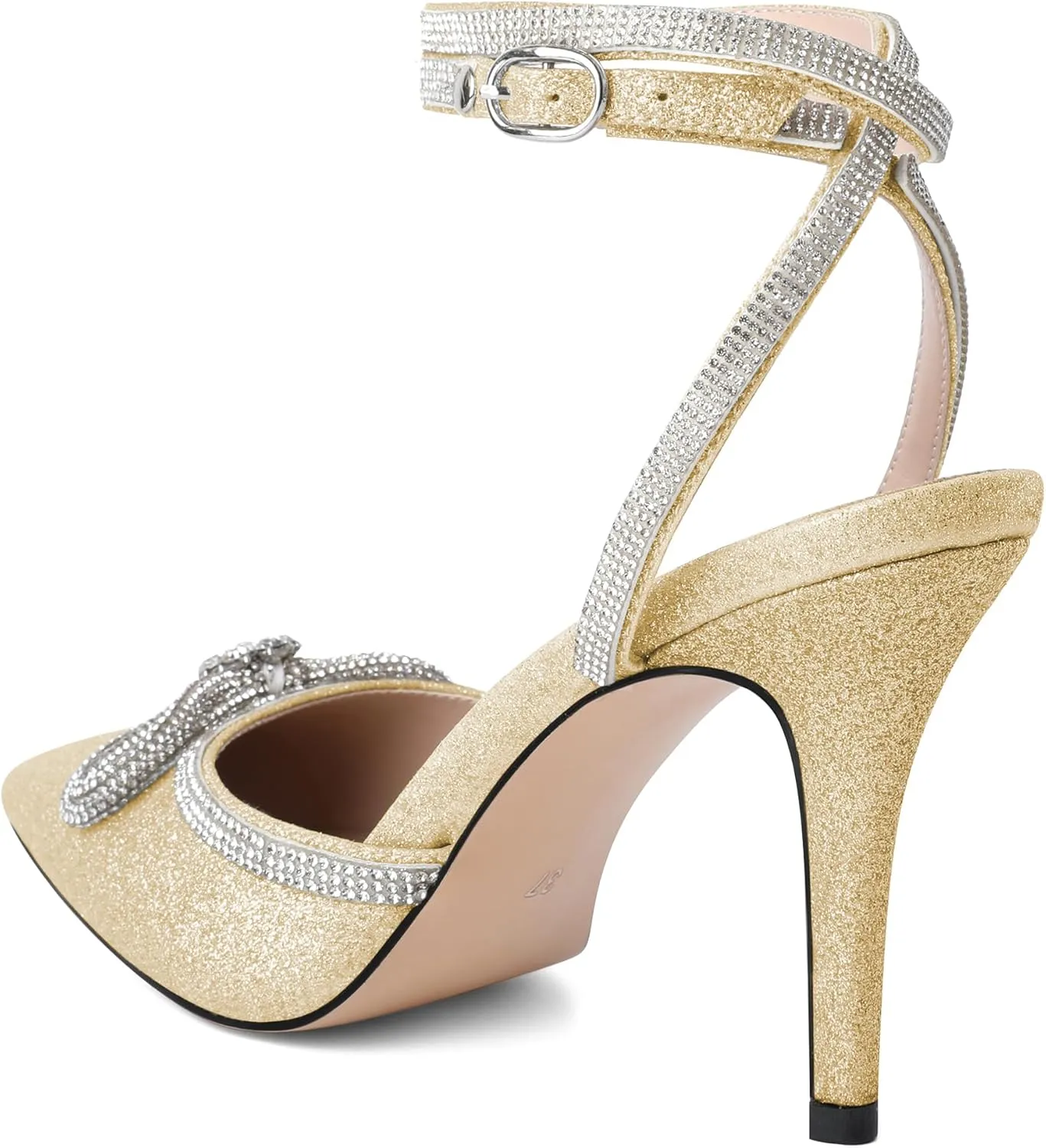 Joseywade Rhinestone Bow Heels High Stiletto Heels Pumps Closed Pointed Toe Women Lace-up Strappy Ankle Strap Shoes for Bridal Brides