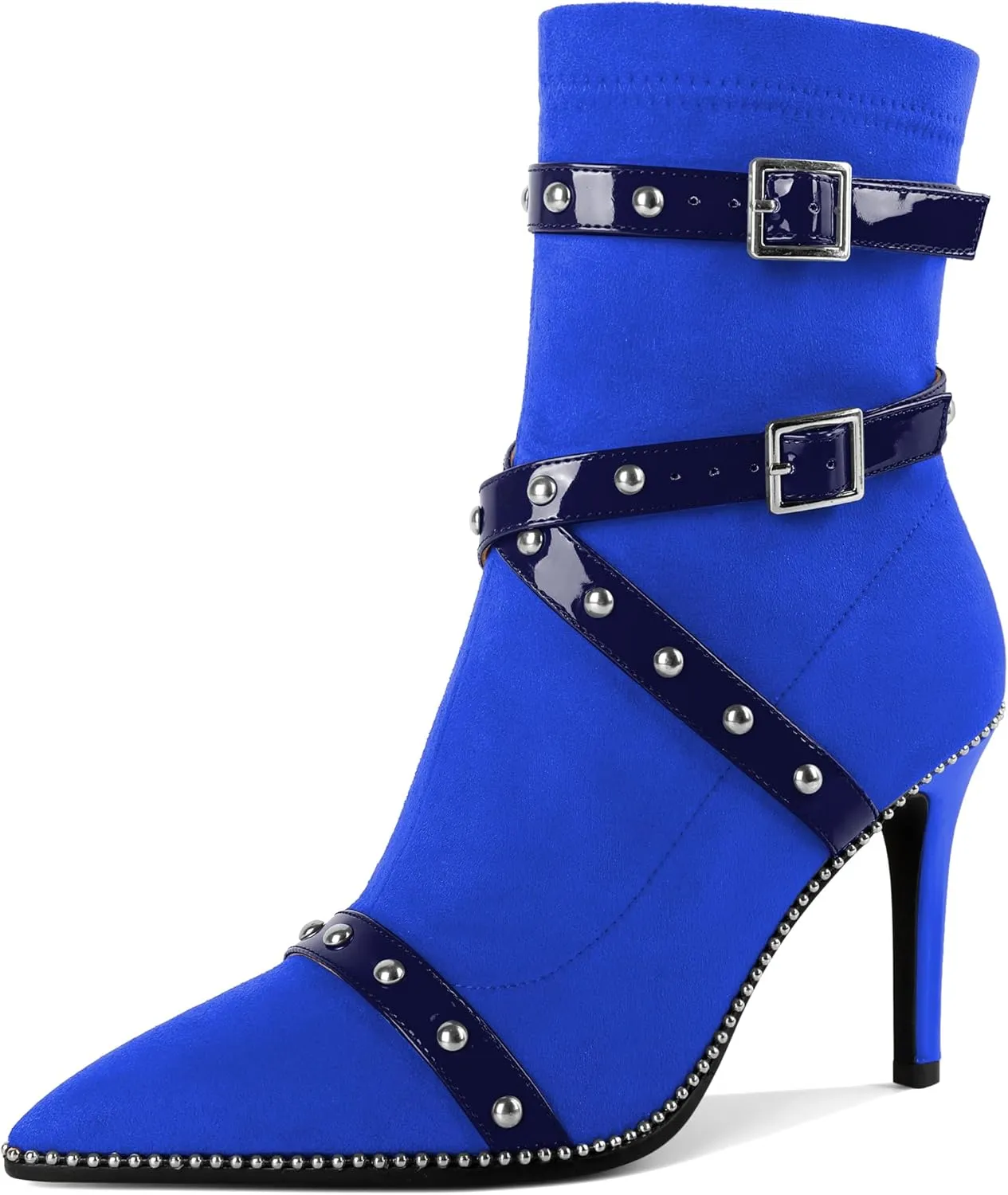 Joseywade Womens Ankle Booties 3.7 Inch Heel High Stiletto Boots Beaded Studded Pointed Toe Side Zipper Boots Size 5-13