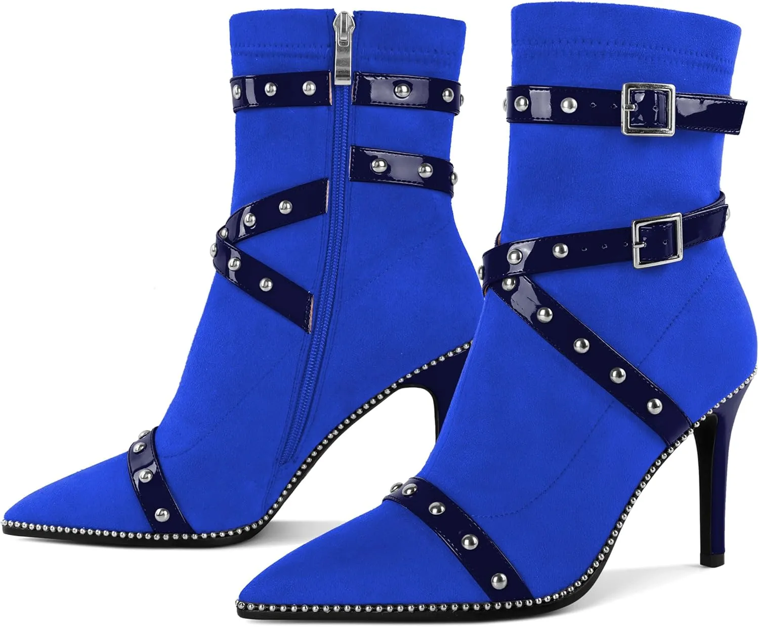 Joseywade Womens Ankle Booties 3.7 Inch Heel High Stiletto Boots Beaded Studded Pointed Toe Side Zipper Boots Size 5-13
