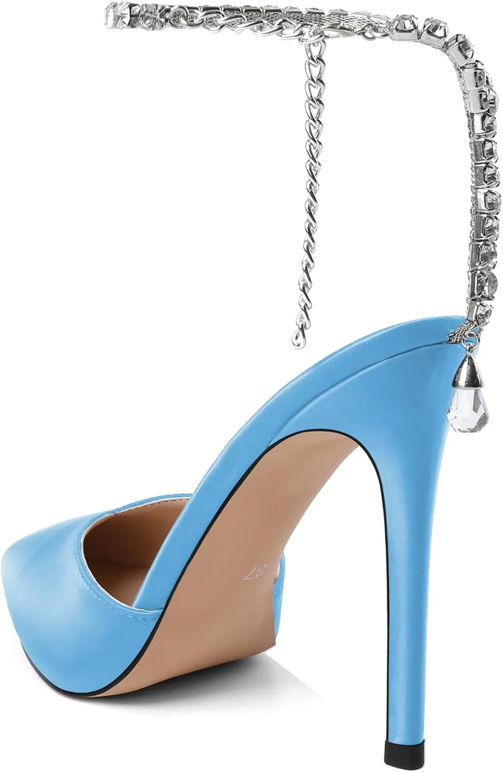 Joseywade Women's High Heels Pointed Toe Stiletto Heel Pumps Rhinestone Ankle Strap 4 Inch Slim Thin Heel Dress Shoes