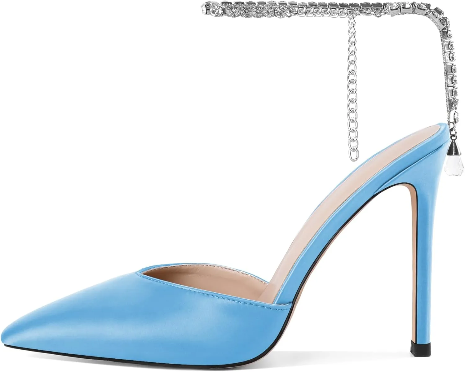 Joseywade Women's High Heels Pointed Toe Stiletto Heel Pumps Rhinestone Ankle Strap 4 Inch Slim Thin Heel Dress Shoes