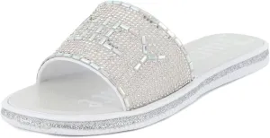 Juicy Couture Women's Slide Sandals - Glitter Bling Open Toe Sparkle Flats - Dressy Summer Casual Footwear