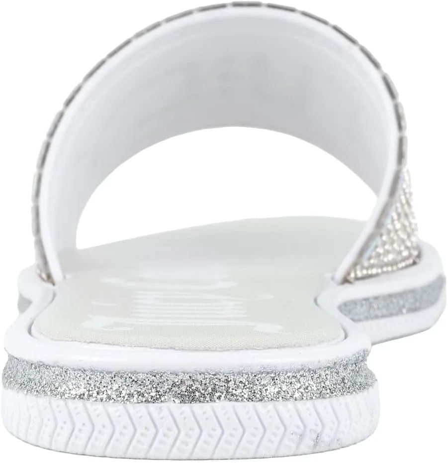Juicy Couture Women's Slide Sandals - Glitter Bling Open Toe Sparkle Flats - Dressy Summer Casual Footwear