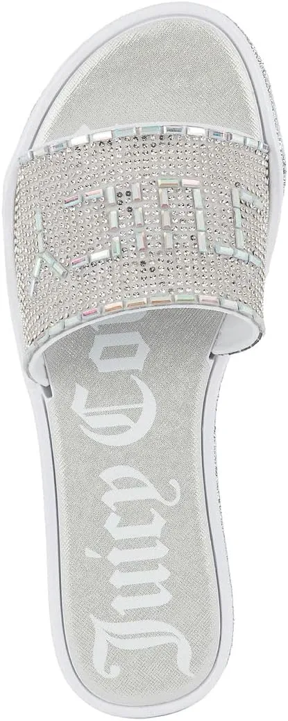 Juicy Couture Women's Slide Sandals - Glitter Bling Open Toe Sparkle Flats - Dressy Summer Casual Footwear