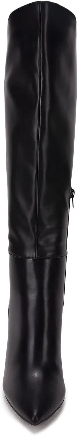 Juliet Holy Womens Pointed Toe Knee-high Boot Wide Calf Chunky Block Side Zipper Go-go Boots