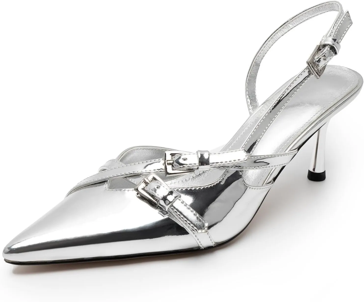 KaroNairy Kitten Heels for Women Pointed Toe Slingback Heels Closed Toe Wedding Dress Pumps with Buckles