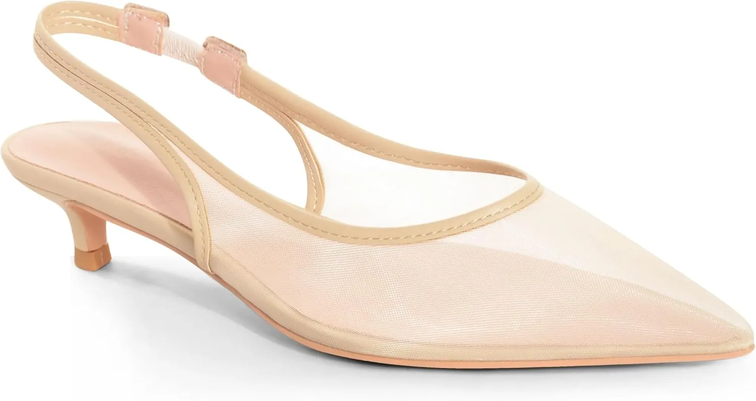 Kitten Heel Pump Shoes Mesh Heels for Women Pointed Toe Slingback Heels