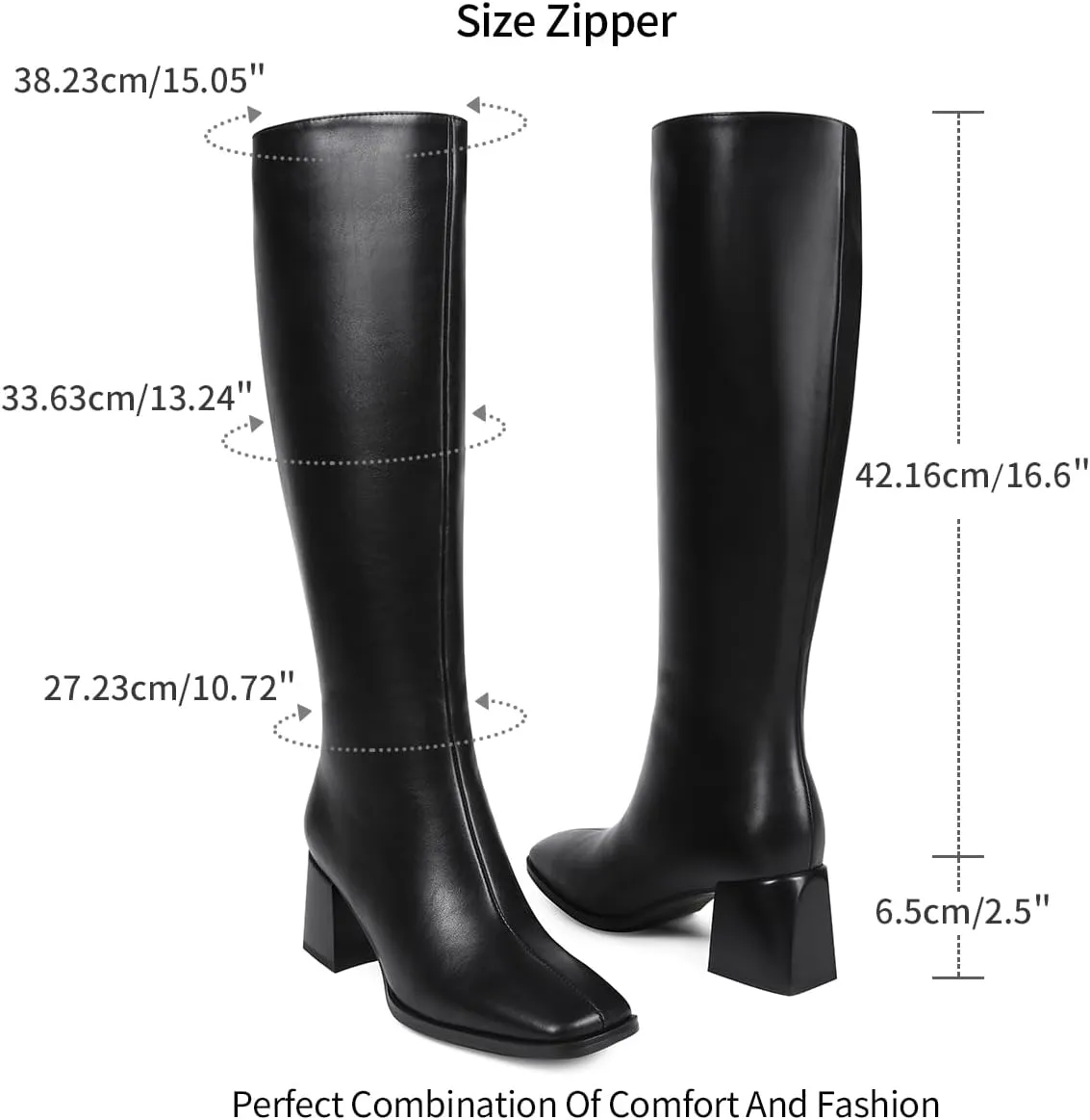 Knee High Boots for Women 70s Boots with Chunky Heel, Square Toe Tall Boots Side Zipper Block Heel Dress Boots