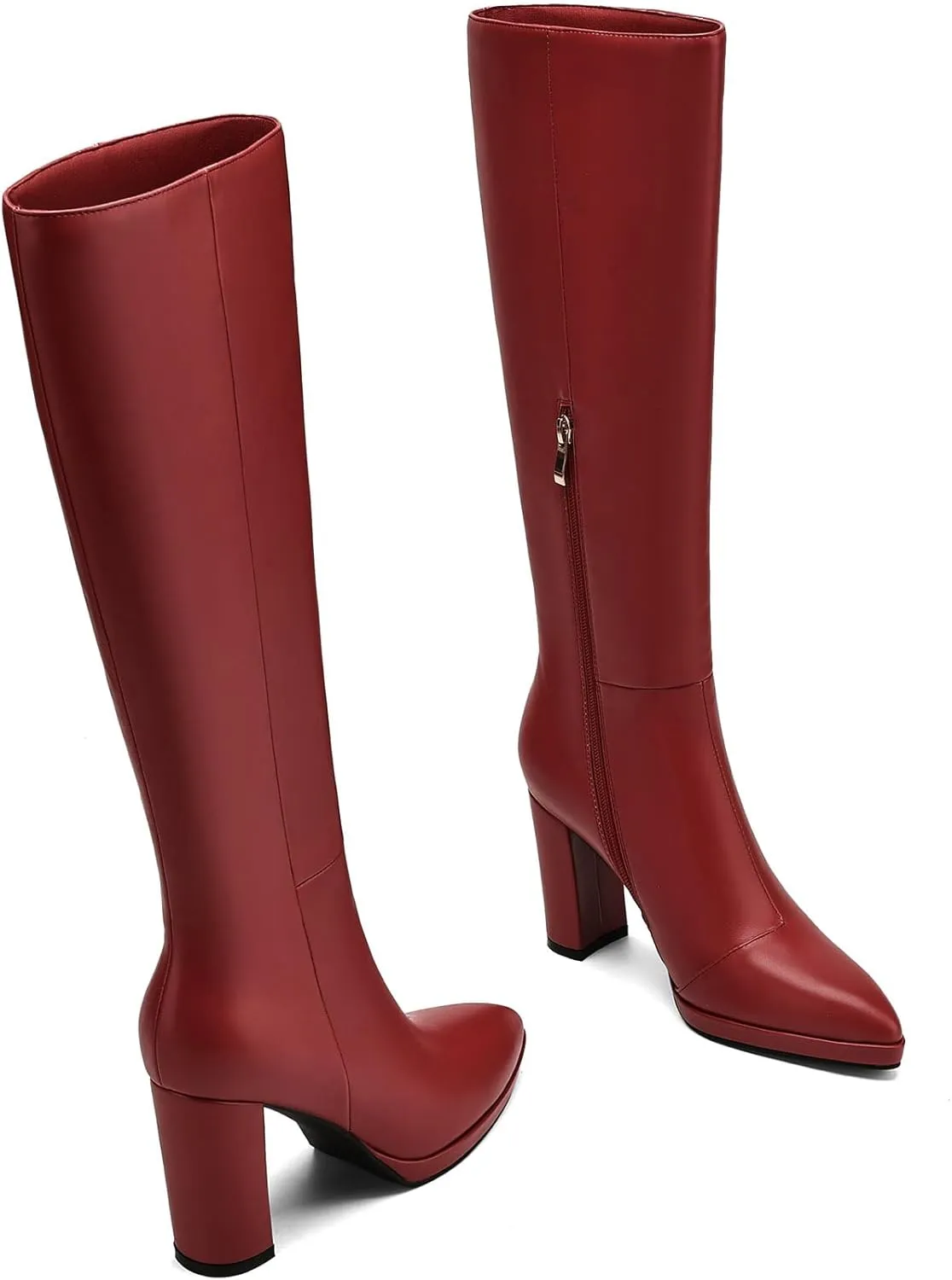 Knee High Boots Women Platform Chunky Go Go Boots Pointed Toe Tall Boots Fashion Long Boots Block High Heels Side Zip