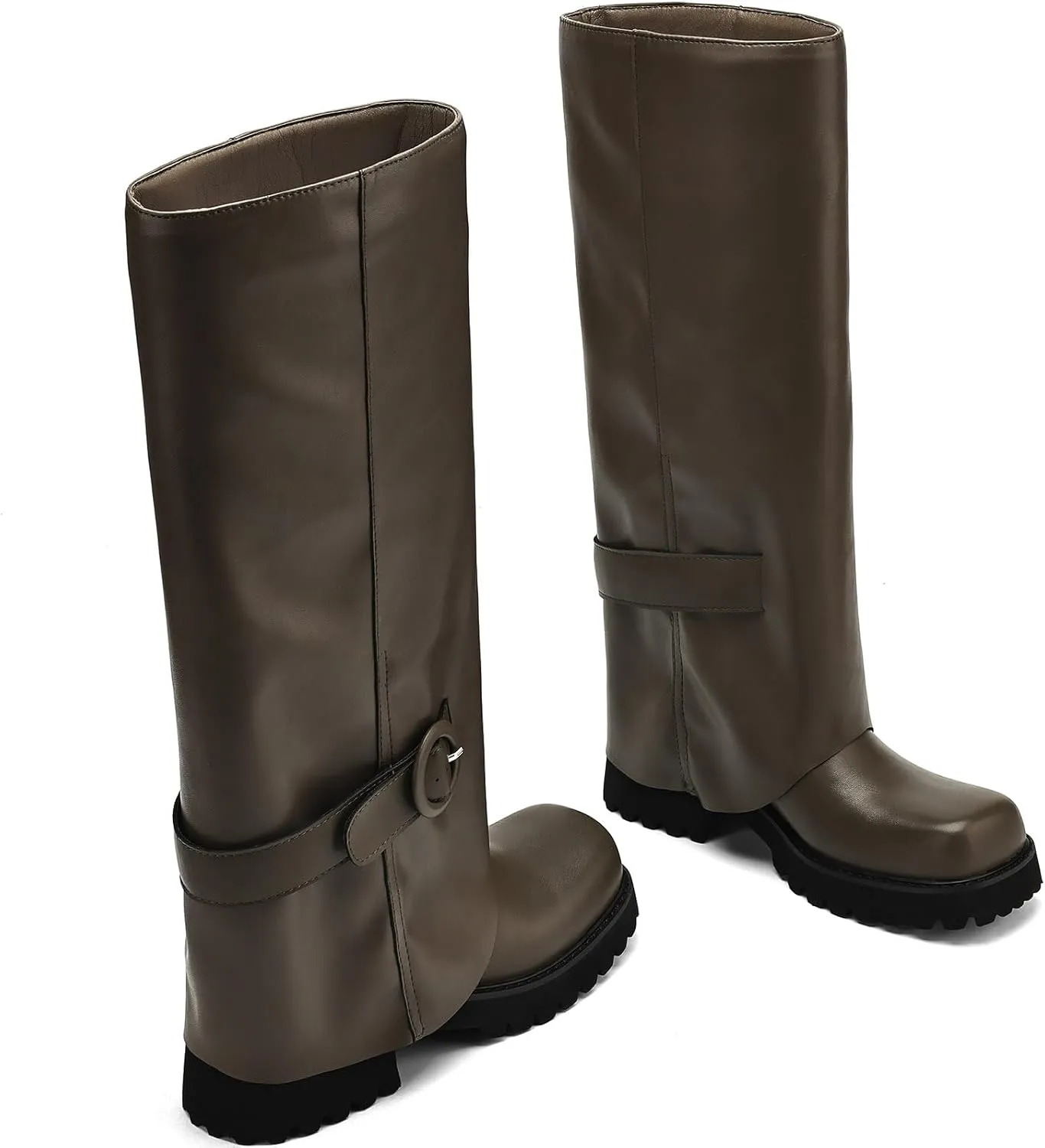 Knee High Boots Women Platform Knee High Boots for Women Square Toe Fold Over Dress Long Tall Boots