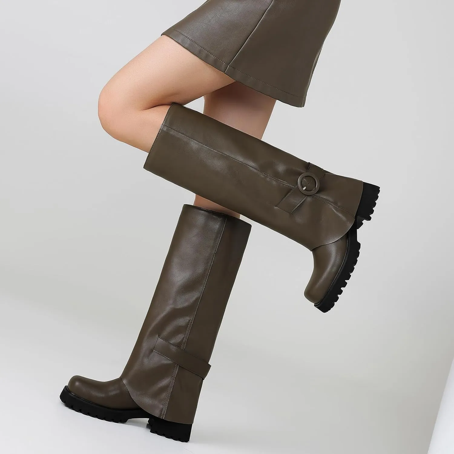 Knee High Boots Women Platform Knee High Boots for Women Square Toe Fold Over Dress Long Tall Boots