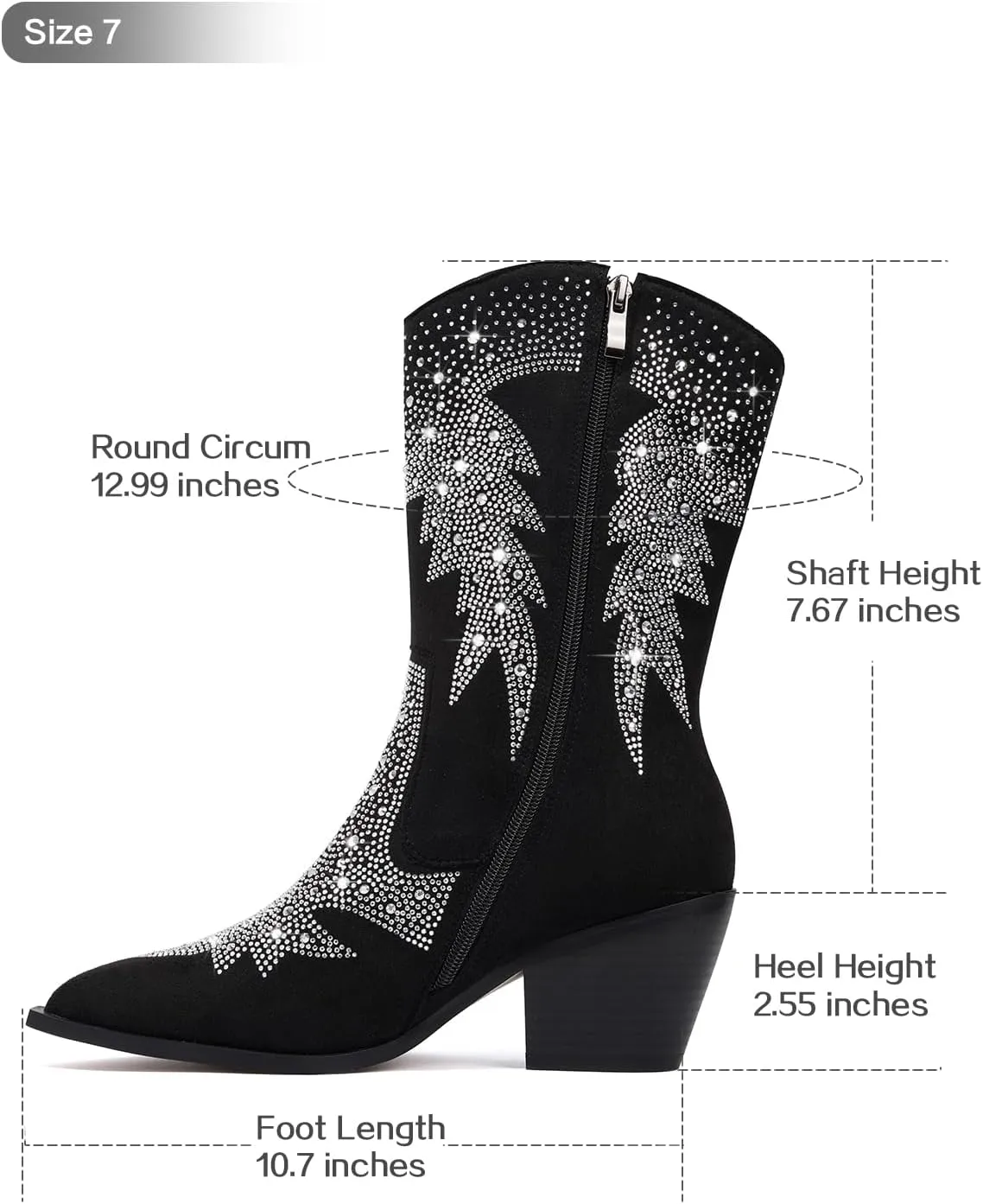 Knee High Cowboy Boots for Women Cowgirl Western Boots Rhinestone Bling Pointed Toe Chunky Heel Pull On Fashion Shoes Tall Black Boot