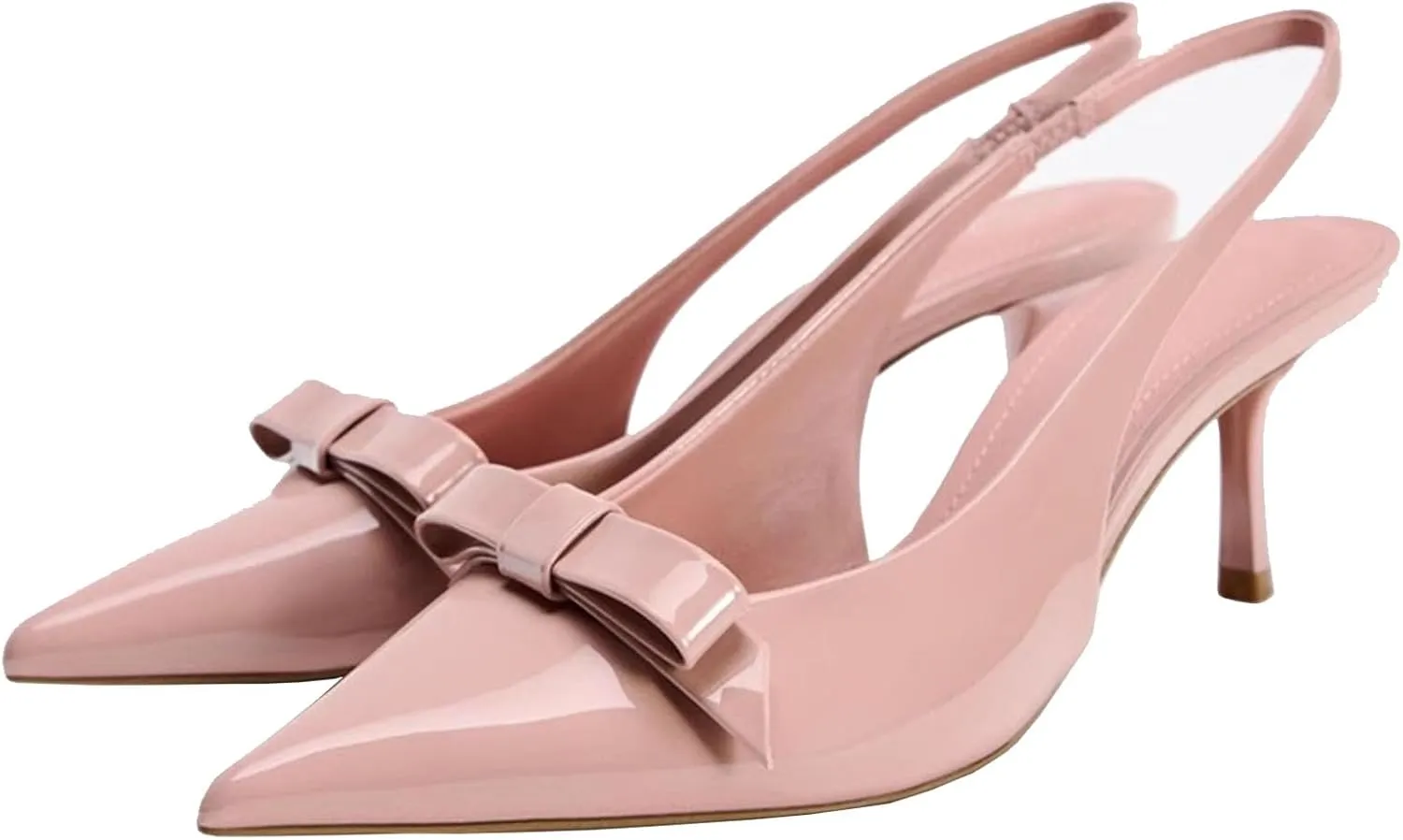 KOKOMOMO Womens Pointed Toe Slingback Heels Patent Leather Pumps Bow Heels