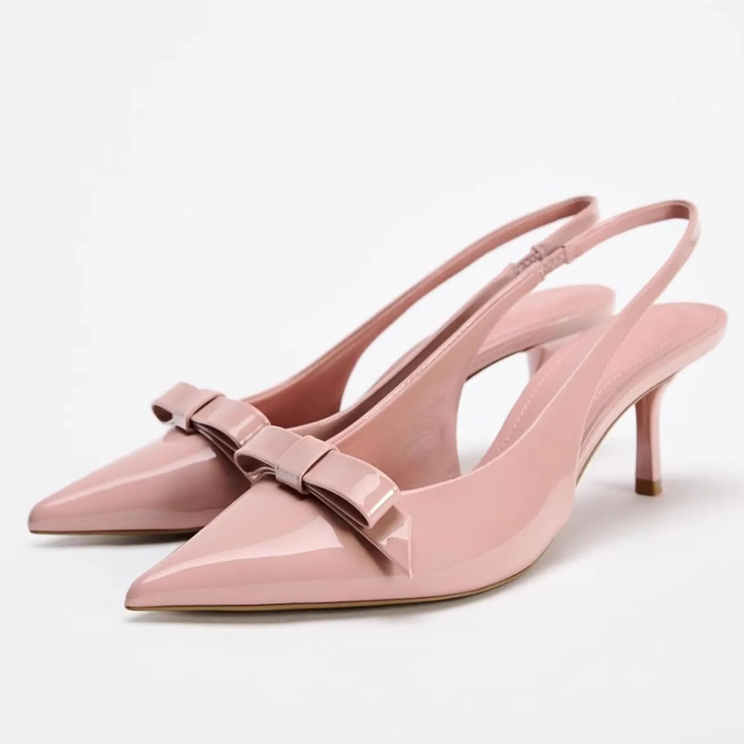 KOKOMOMO Womens Pointed Toe Slingback Heels Patent Leather Pumps Bow Heels