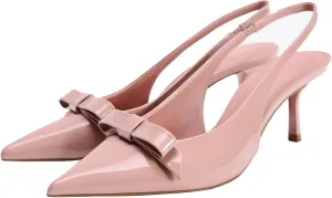 KOKOMOMO Womens Pointed Toe Slingback Heels Patent Leather Pumps Bow Heels