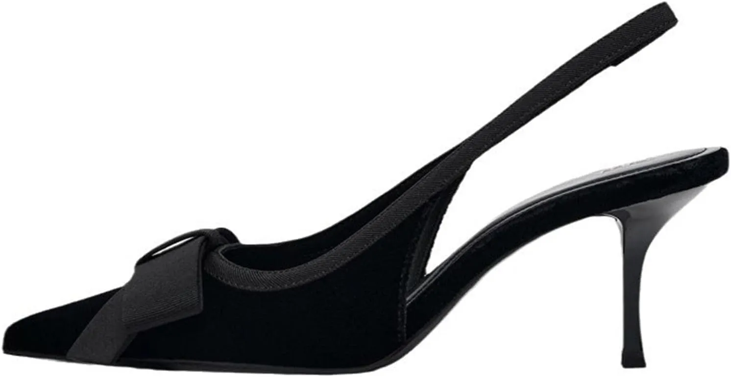 KOKOMOMO Womens Pointed Toe Slingback Heels Patent Leather Pumps Bow Heels