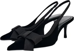 KOKOMOMO Womens Pointed Toe Slingback Heels Patent Leather Pumps Bow Heels