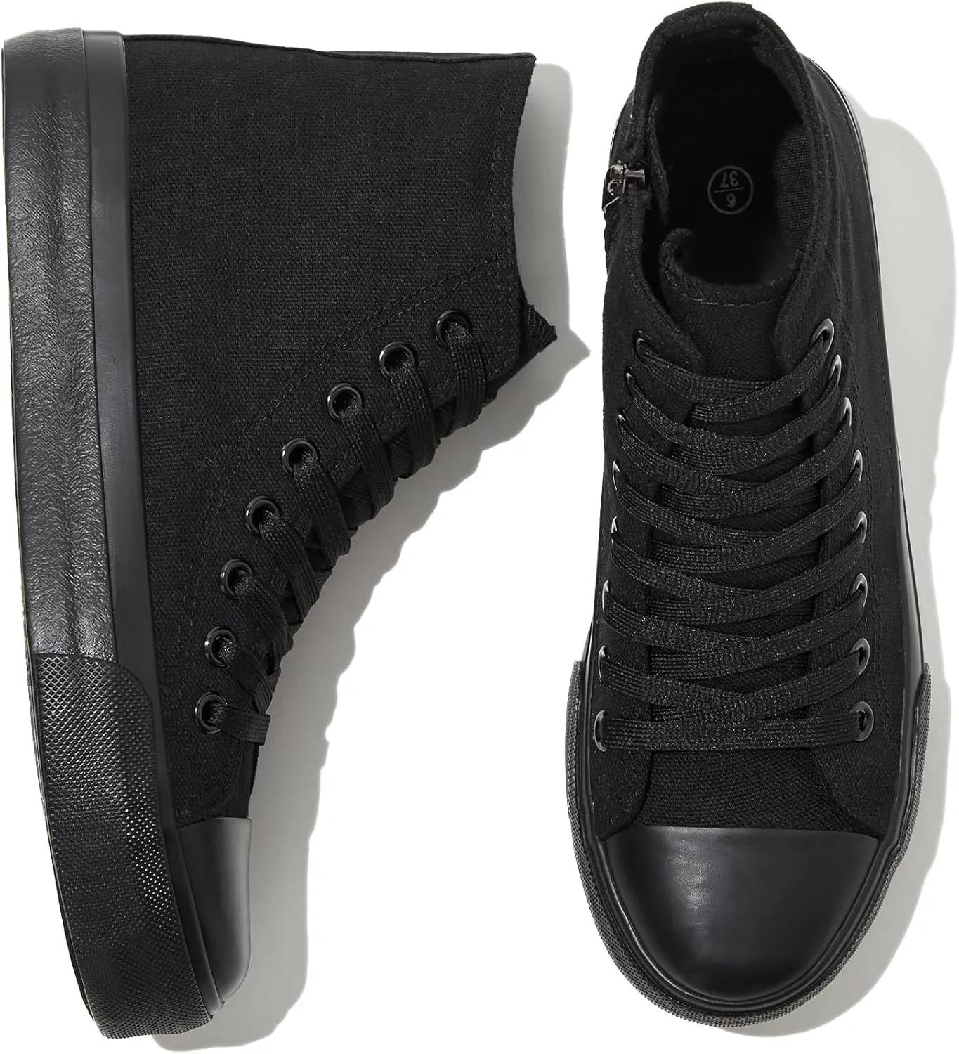 kufeiti Women's High Top Canvas Sneakers Canvas Shoes Lace up White Black Sneakers Casual Walking Shoes