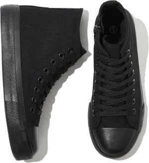 kufeiti Women's High Top Canvas Sneakers Canvas Shoes Lace up White Black Sneakers Casual Walking Shoes