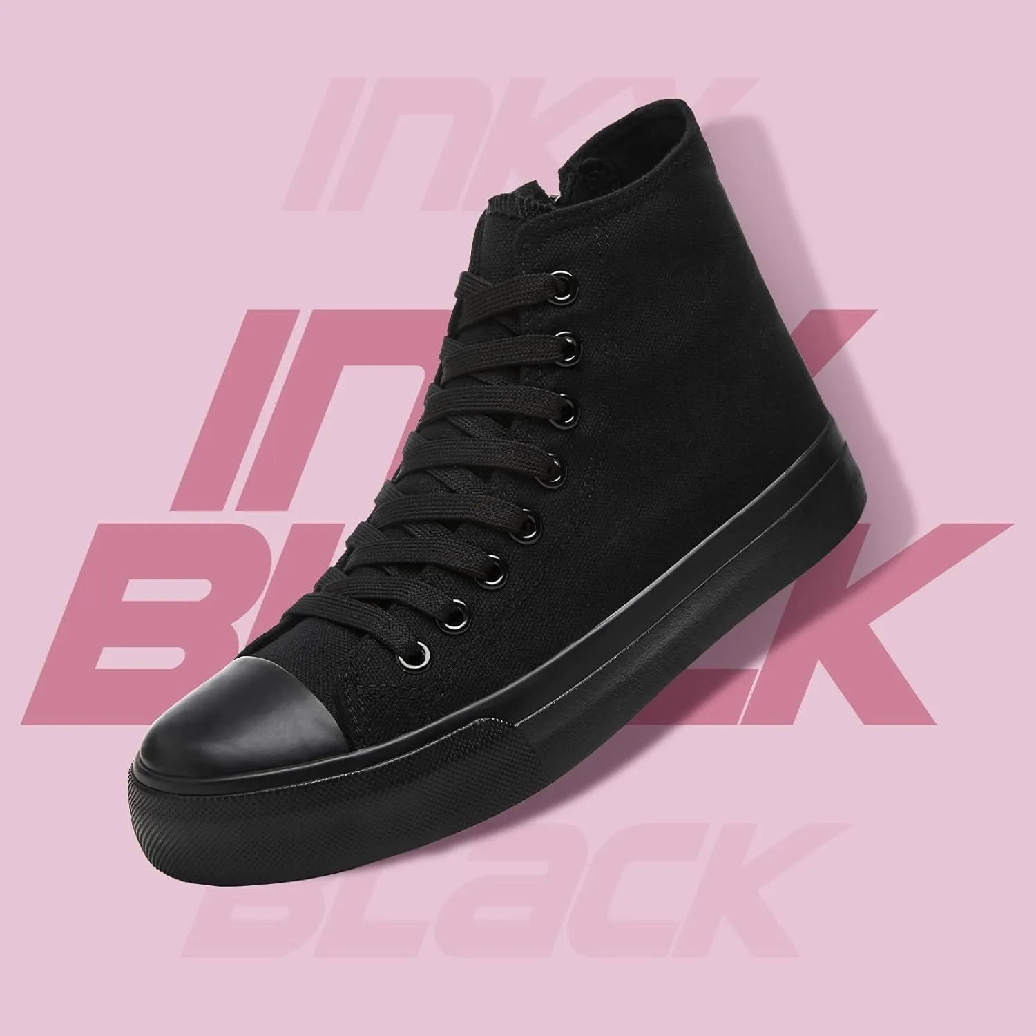 kufeiti Women's High Top Canvas Sneakers Canvas Shoes Lace up White Black Sneakers Casual Walking Shoes