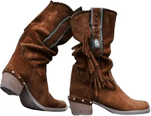 Ladmiple Fringe Boots For Women Boho Cowboy Boots Cowgirl Mid Calf Western Ankle Boots Pull on Fashion Short Booties Walking Shoes