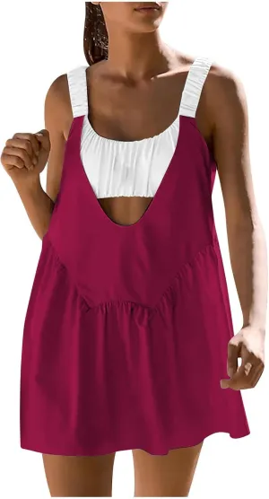 Lastesso Summer Dresses for Women 2024 Trendy Elastic Cutout Sleeveless Sundresses Lightweight Ruffle Hem Flowy Mini Dresses
