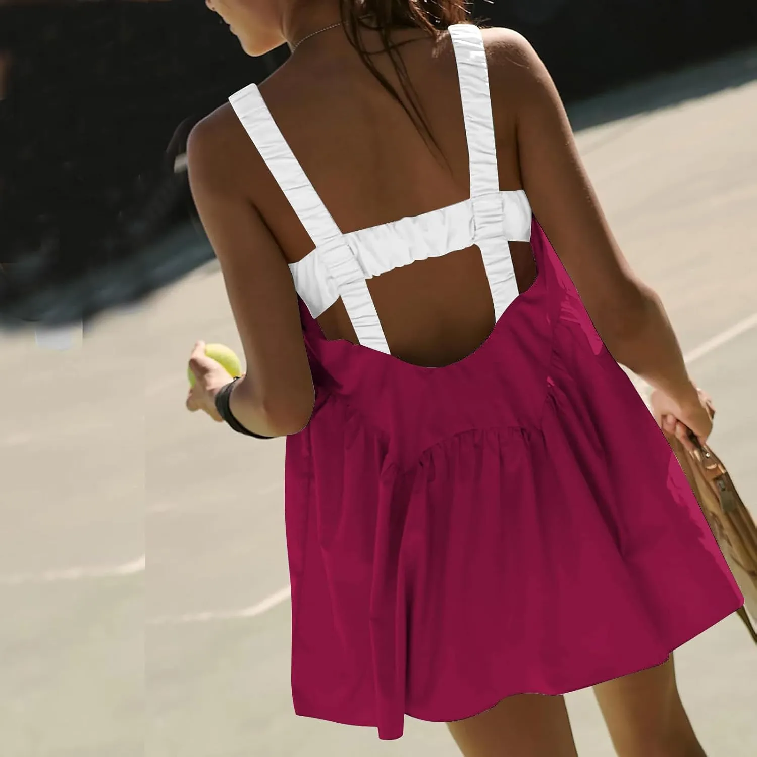 Lastesso Summer Dresses for Women 2024 Trendy Elastic Cutout Sleeveless Sundresses Lightweight Ruffle Hem Flowy Mini Dresses