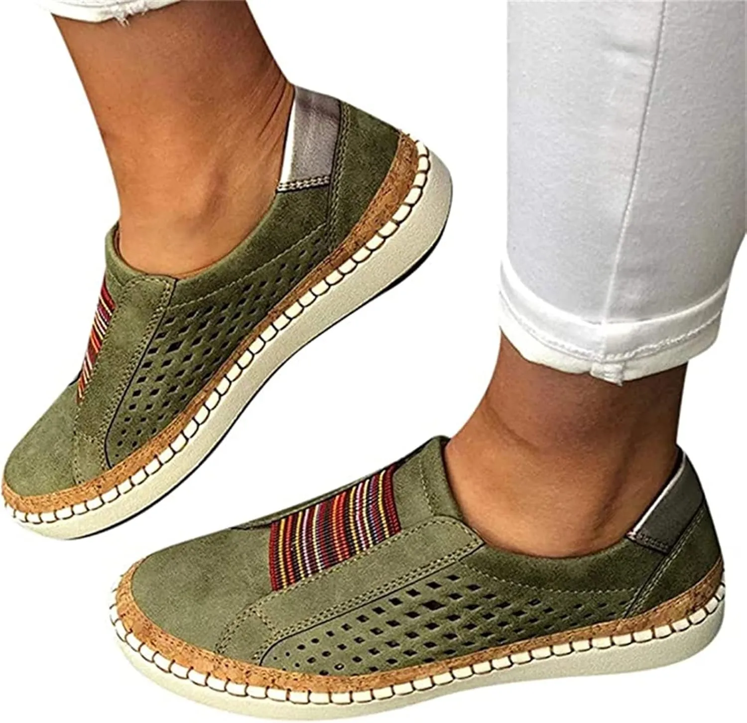 Lausiuoe Women's Fashion Sneakers Slip On Low Top Leather Shoes Casual Lightweight Comfortable Walking Flat Loafers