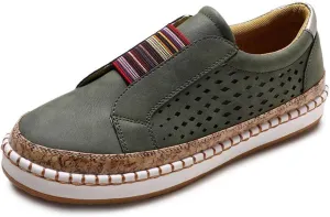 Lausiuoe Women's Fashion Sneakers Slip On Low Top Leather Shoes Casual Lightweight Comfortable Walking Flat Loafers