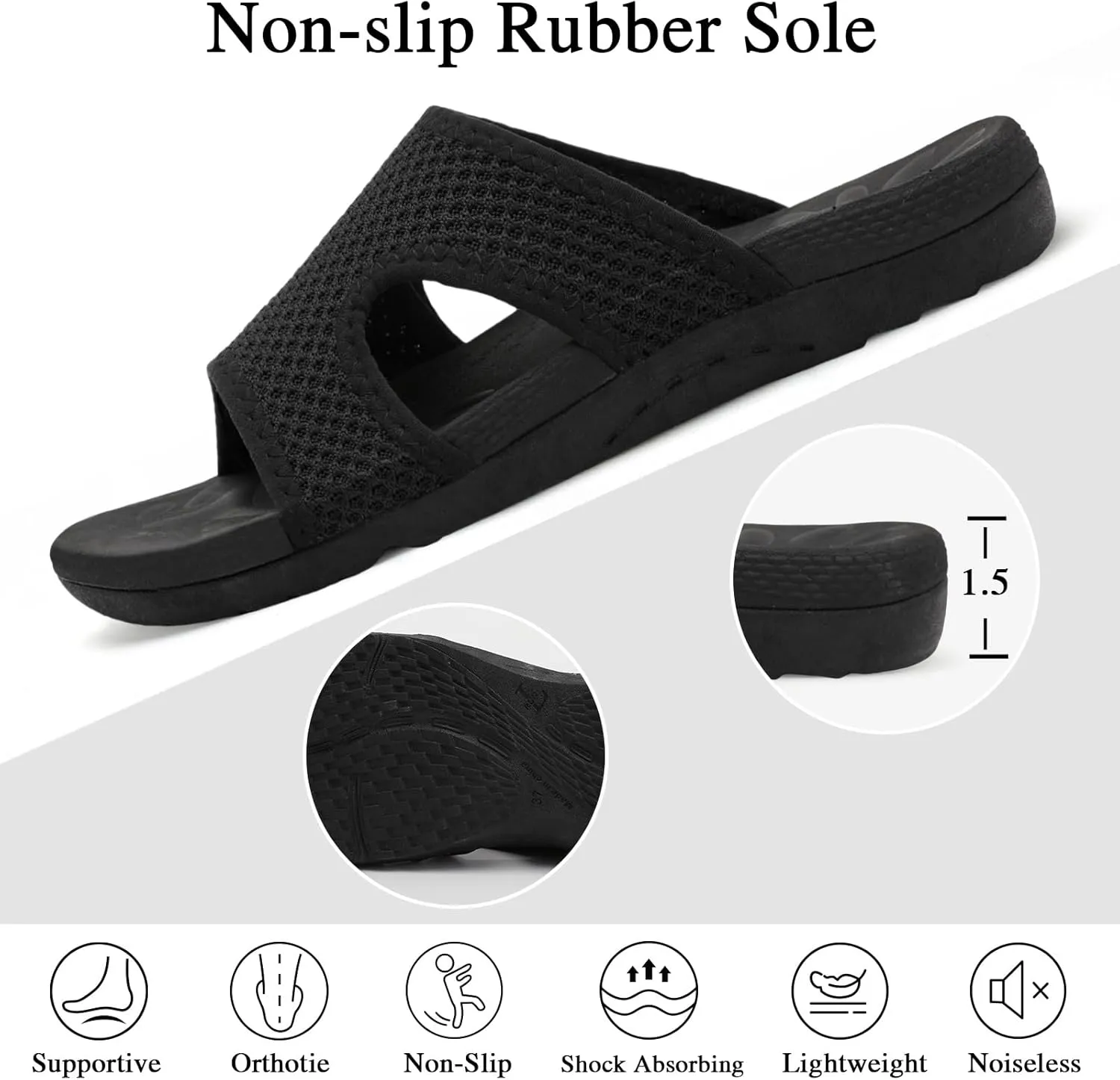 LeIsfIt Womens Slide Sandals Arch Support Slides Slip on Plantar Fasciitis Sandals Ladies Yoga Mat Thick Cushion Slipper Slides for Indoor Outdoor