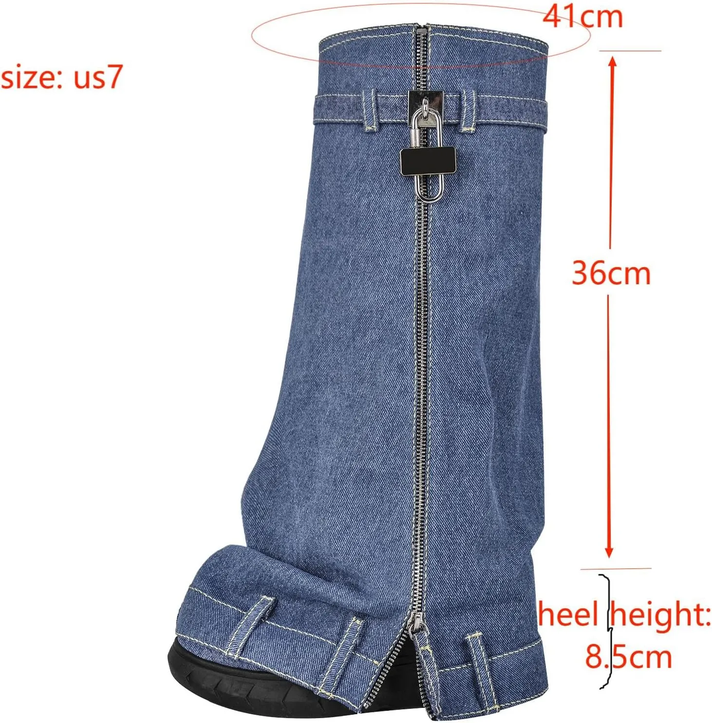 LISHAN Women's Platform 3.5in Heel Knee High Shark Boots with Padlock