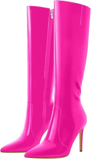 LISHAN Women's Pointed Toe Under the Knee High Boots Stiletto High Heels