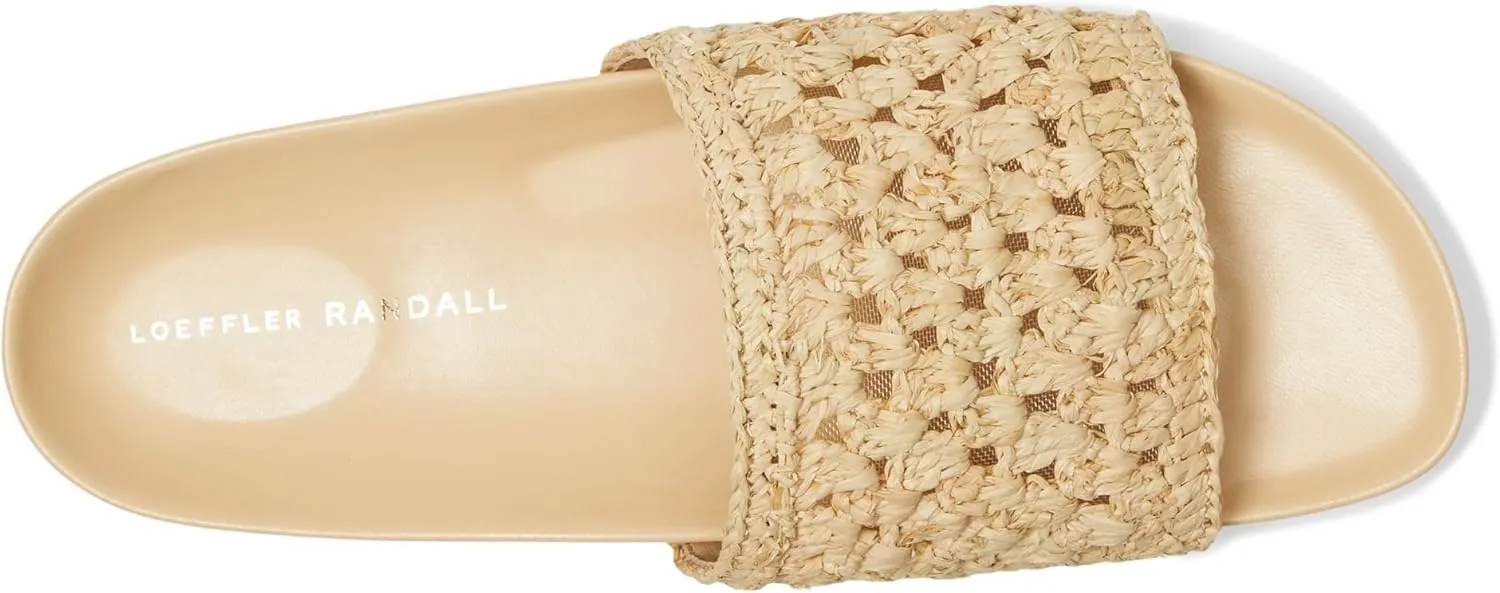 Loeffler Randall Women's Henri Crochet Raffia Band Footbed Sandals Slide