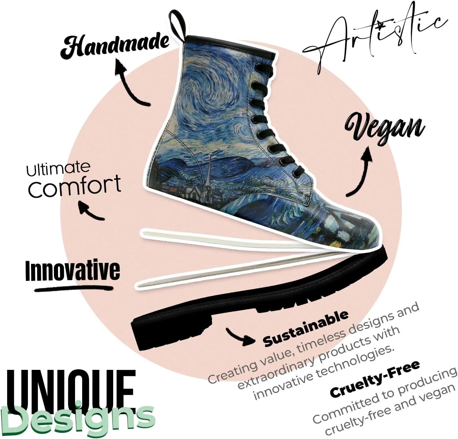 Long Boots for Women – Vegan Leather and Unique Design Womens Winter Boots, Comfortable and Stylish Womens Boots