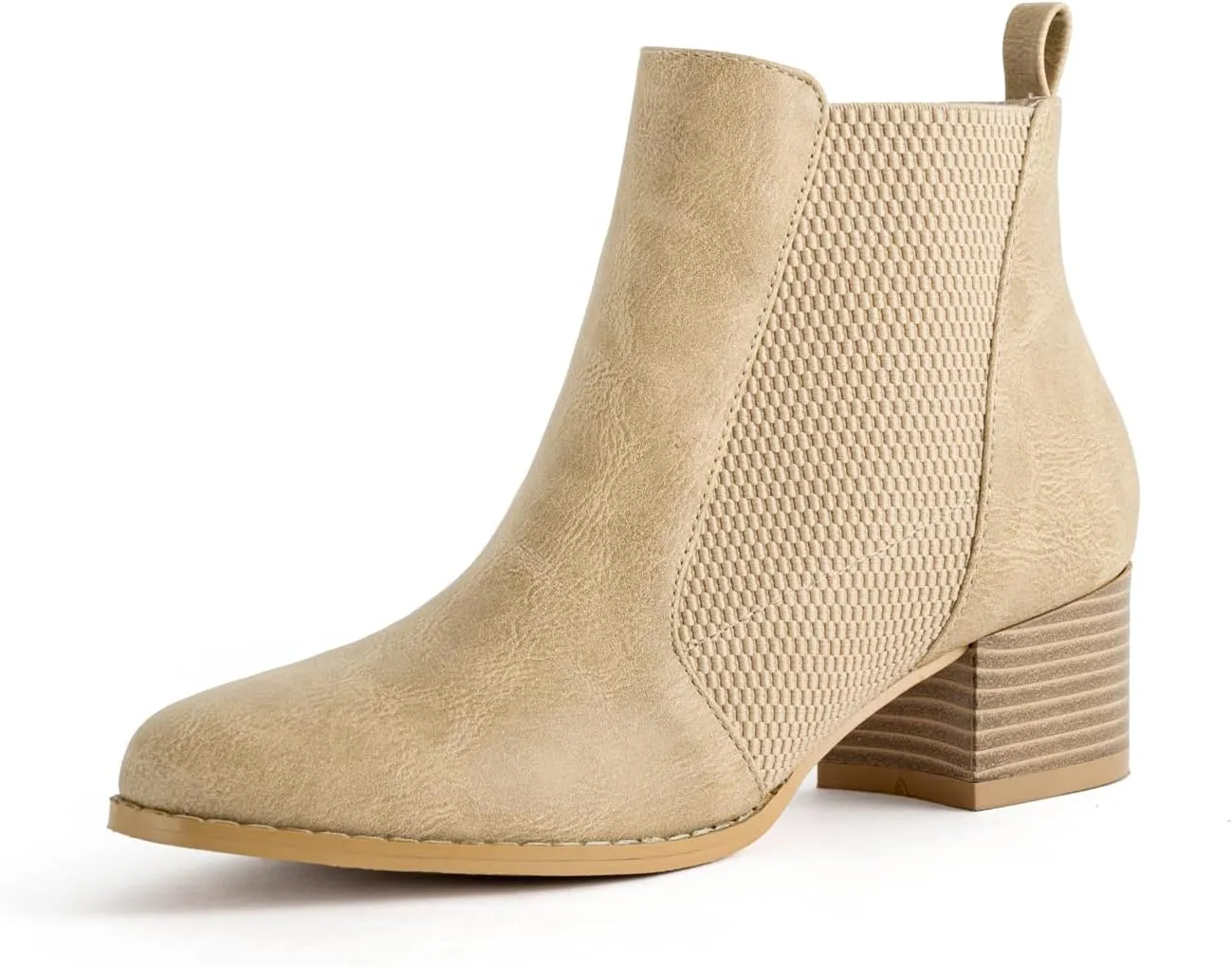 Low Heel Ankle Boots for Women Chunky Block Heel Elastic Gore Chelsea Boots Slip On Comfortable Short Boots Round Toe Black Brown Heeled Booties for Fall Winter