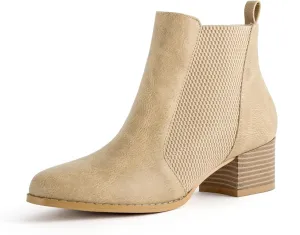 Low Heel Ankle Boots for Women Chunky Block Heel Elastic Gore Chelsea Boots Slip On Comfortable Short Boots Round Toe Black Brown Heeled Booties for Fall Winter