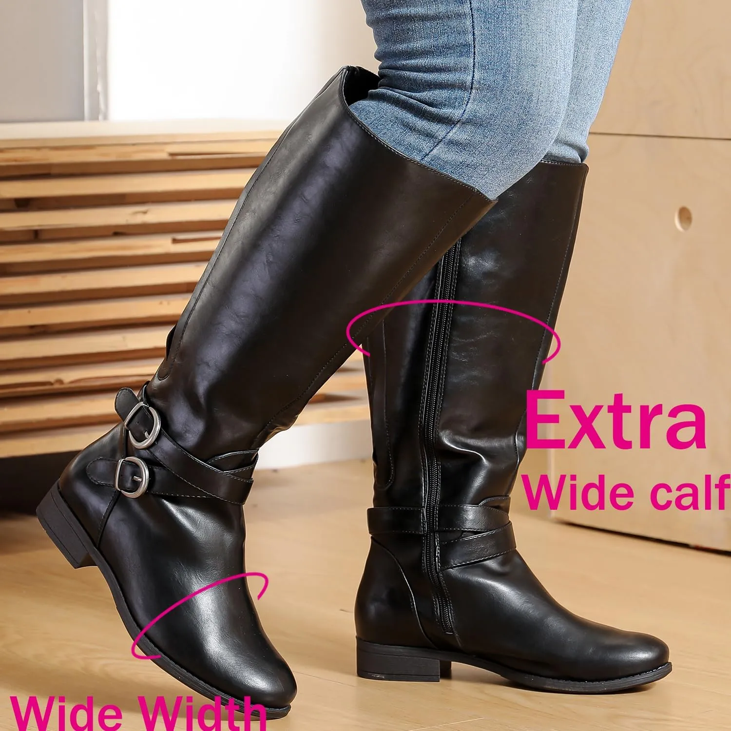 Luoika Women's Extra Wide Calf Knee High Boots, Wide Width Plus Size Knee-High Boots Low Heel Fashion Winter Boots.