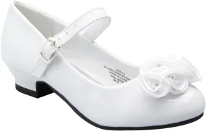 Mary Jane Shoes with Pretty Satin Rolled Rosettes Patent Leather