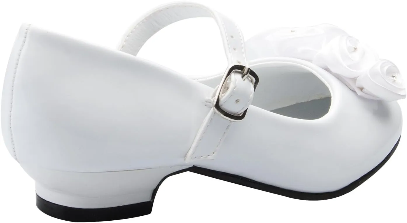Mary Jane Shoes with Pretty Satin Rolled Rosettes Patent Leather