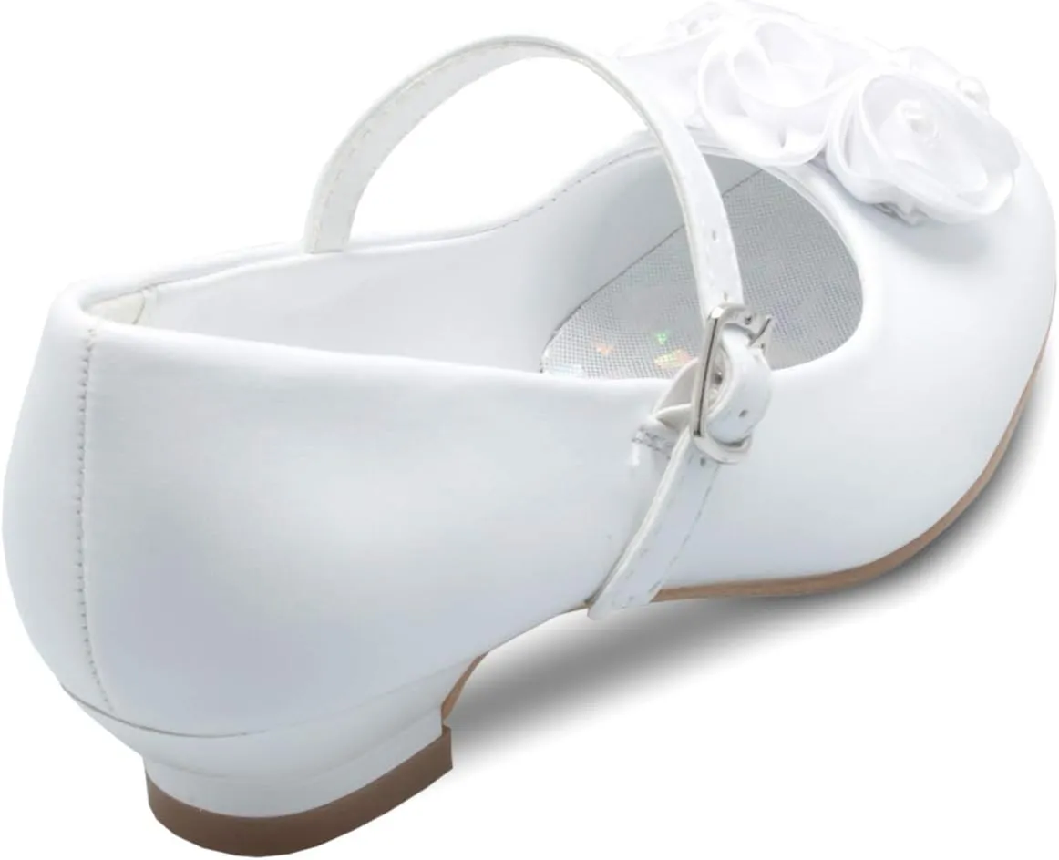 Mary Jane Shoes with Pretty Satin Rolled Rosettes Patent Leather