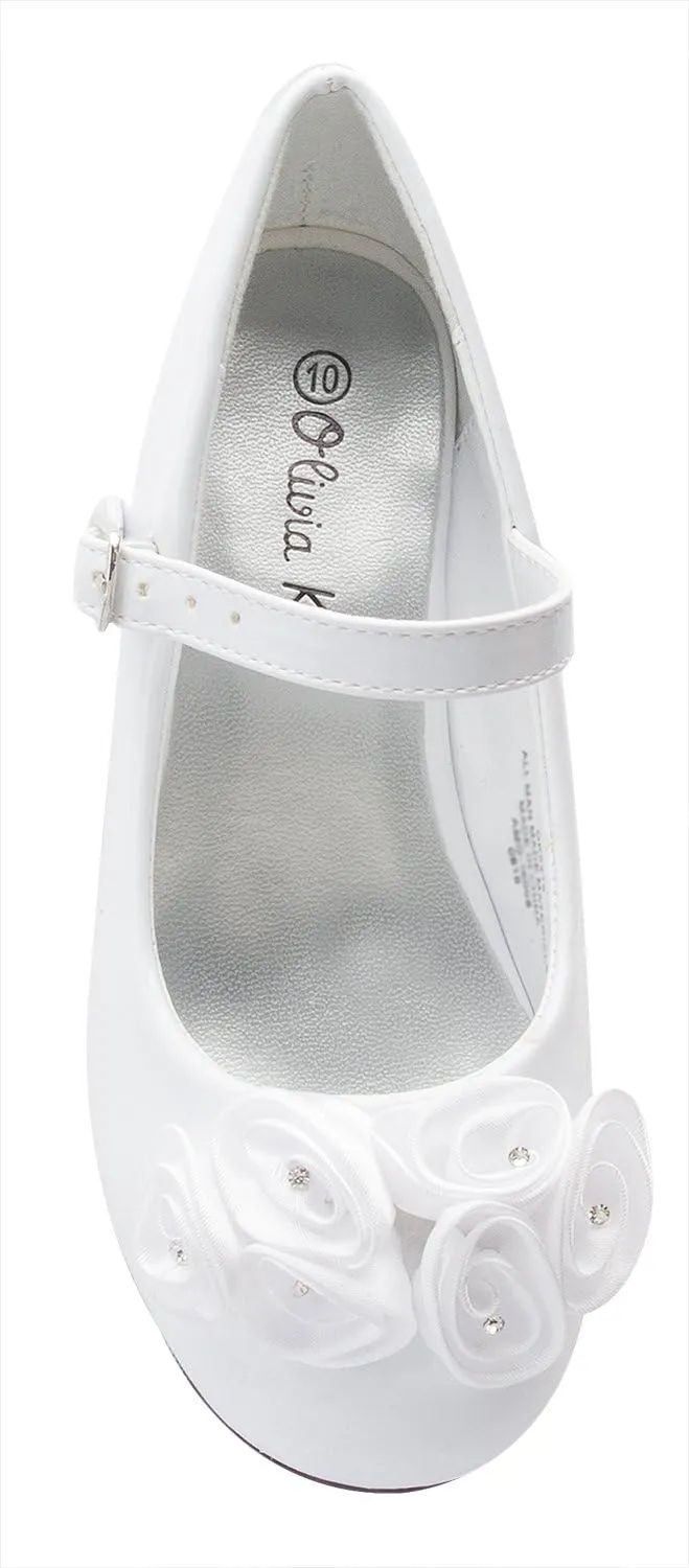 Mary Jane Shoes with Pretty Satin Rolled Rosettes Patent Leather