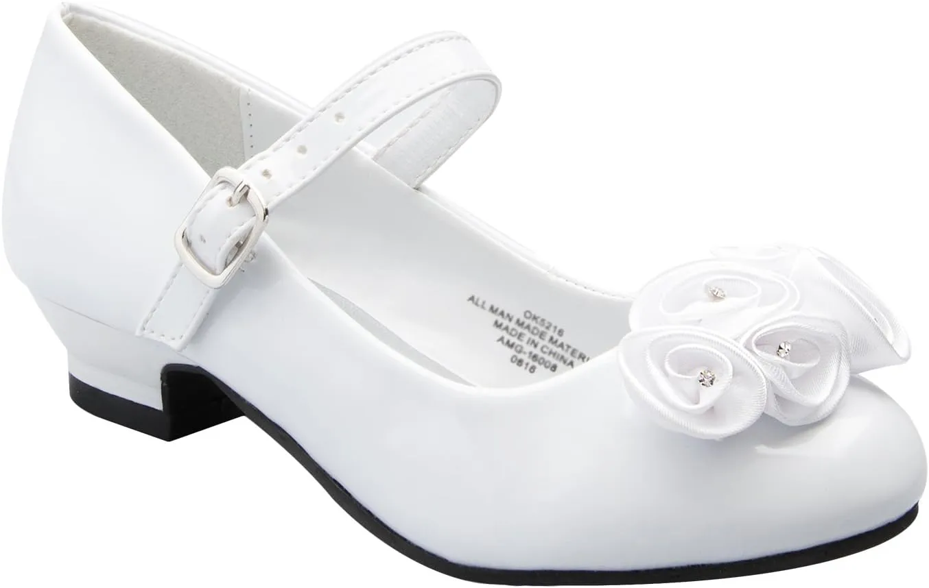 Mary Jane Shoes with Pretty Satin Rolled Rosettes Patent Leather