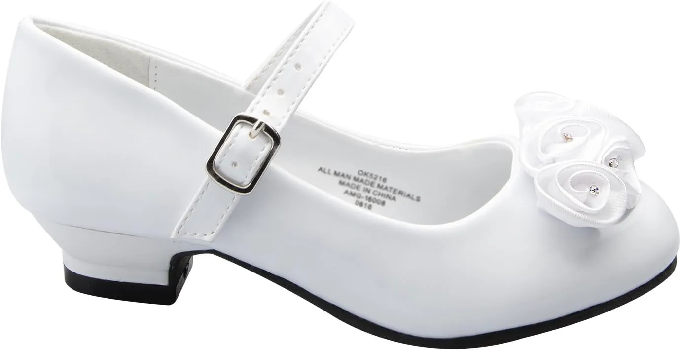 Mary Jane Shoes with Pretty Satin Rolled Rosettes Patent Leather