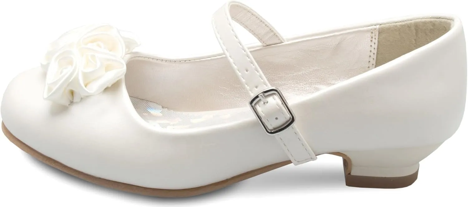 Mary Jane Shoes with Pretty Satin Rolled Rosettes Patent Leather