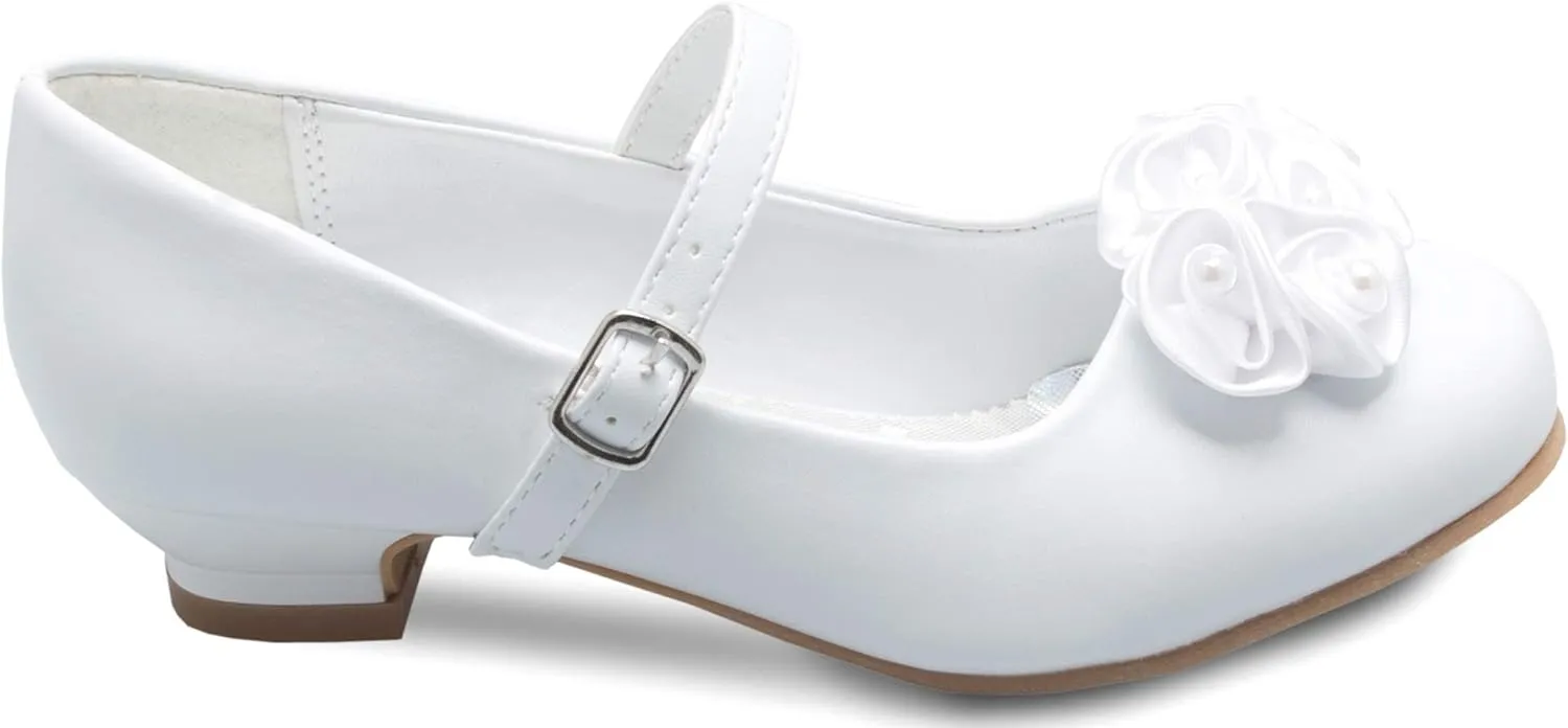 Mary Jane Shoes with Pretty Satin Rolled Rosettes Patent Leather