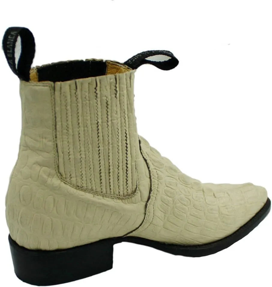 Men Genuine Cow Leather Crocodile Print Short Ankle Western j Toe Boots