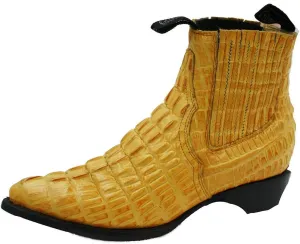 Men Genuine Cow Leather Crocodile Print Short Ankle Western j Toe Boots
